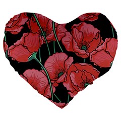 Poppy Flowers Large 19  Premium Heart Shape Cushions by goljakoff