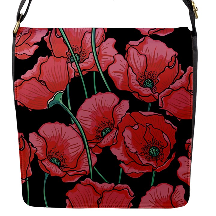 Poppy flowers Flap Closure Messenger Bag (S)