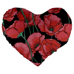 Poppy Flowers Large 19  Premium Flano Heart Shape Cushions by goljakoff