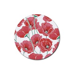 Red Poppy Flowers Rubber Round Coaster (4 Pack)  by goljakoff