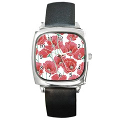 Red Poppy Flowers Square Metal Watch by goljakoff