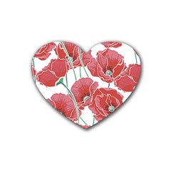 Red Poppy Flowers Rubber Coaster (heart)  by goljakoff