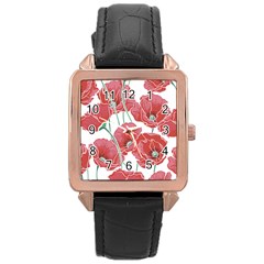 Red Poppy Flowers Rose Gold Leather Watch  by goljakoff