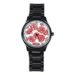 Red Poppy Flowers Stainless Steel Round Watch by goljakoff