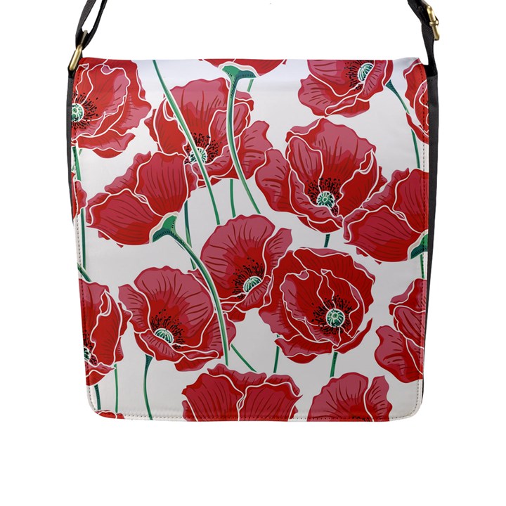 Red poppy flowers Flap Closure Messenger Bag (L)