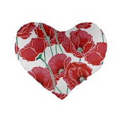 Red Poppy Flowers Standard 16  Premium Flano Heart Shape Cushions by goljakoff