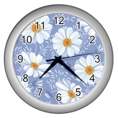 Chamomile Flowers Wall Clock (silver) by goljakoff