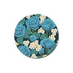 Blue flowers Magnet 3  (Round)