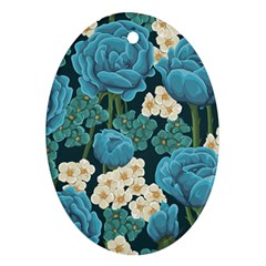 Blue flowers Oval Ornament (Two Sides)