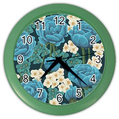 Blue Flowers Color Wall Clock by goljakoff