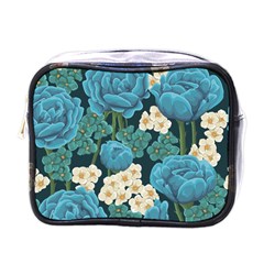 Blue flowers Mini Toiletries Bag (One Side)