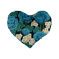 Blue flowers Standard 16  Premium Heart Shape Cushions