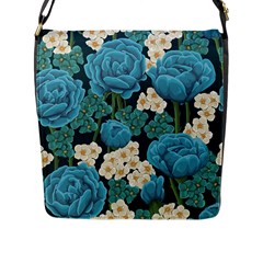 Blue flowers Flap Closure Messenger Bag (L)