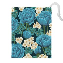 Blue Flowers Drawstring Pouch (4xl) by goljakoff