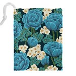 Blue flowers Drawstring Pouch (4XL) Back