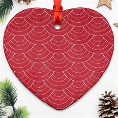 Red Sashiko Ornament Heart Ornament (two Sides) by goljakoff