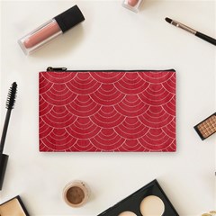 Red Sashiko Ornament Cosmetic Bag (small) by goljakoff