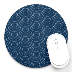 Blue Sashiko Plaid Round Mousepads by goljakoff