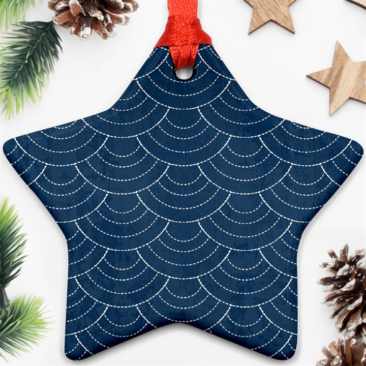 Blue sashiko plaid Ornament (Star)