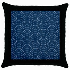 Blue Sashiko Plaid Throw Pillow Case (black) by goljakoff