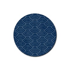 Blue Sashiko Plaid Rubber Round Coaster (4 Pack)  by goljakoff