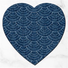 Blue Sashiko Plaid Jigsaw Puzzle (heart) by goljakoff