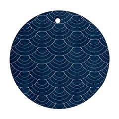 Blue Sashiko Plaid Round Ornament (two Sides) by goljakoff