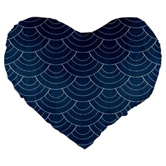 Blue Sashiko Plaid Large 19  Premium Flano Heart Shape Cushions by goljakoff