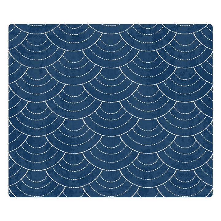 Blue sashiko plaid Double Sided Flano Blanket (Small) 