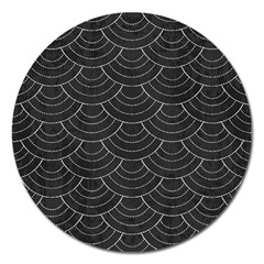 Black Sashiko Pattern Magnet 5  (round) by goljakoff