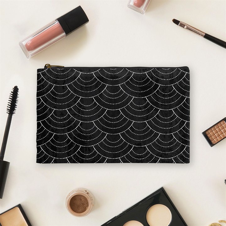 Black sashiko pattern Cosmetic Bag (Medium)