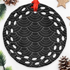 Black Sashiko Pattern Round Filigree Ornament (two Sides) by goljakoff