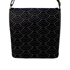 Black Sashiko Pattern Flap Closure Messenger Bag (l) by goljakoff