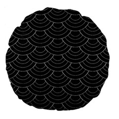 Black Sashiko Pattern Large 18  Premium Flano Round Cushions by goljakoff