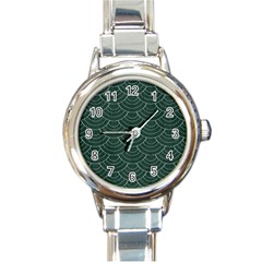 Green Sashiko Pattern Round Italian Charm Watch by goljakoff