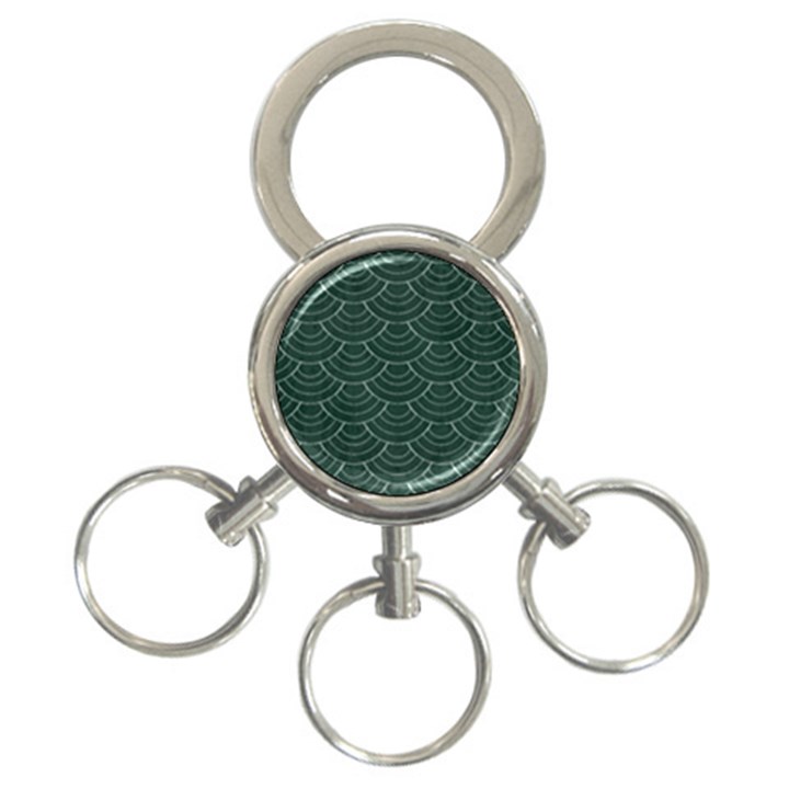 Green sashiko pattern 3-Ring Key Chain