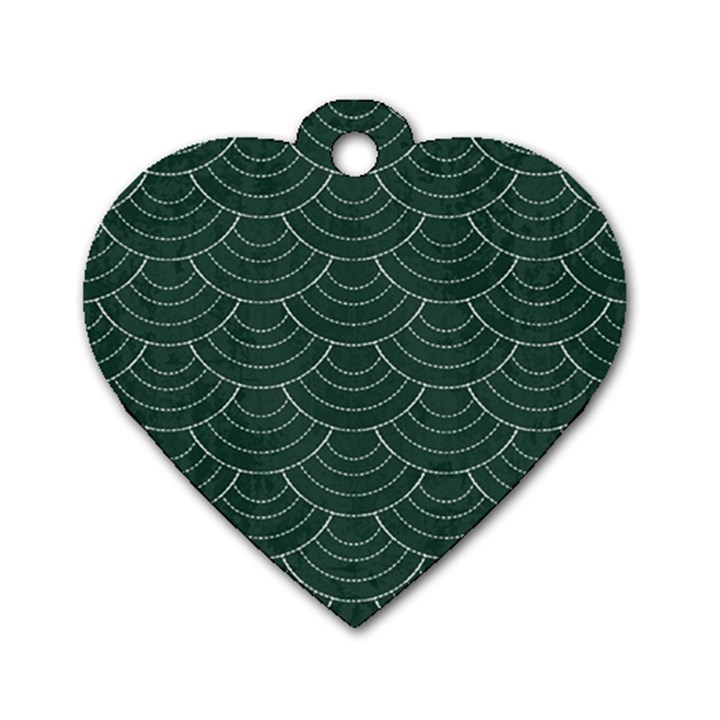 Green sashiko pattern Dog Tag Heart (Two Sides)