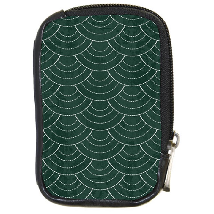 Green sashiko pattern Compact Camera Leather Case