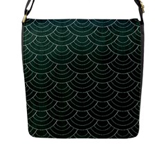 Green Sashiko Pattern Flap Closure Messenger Bag (l) by goljakoff