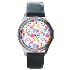 Watercolor Circles  Abstract Watercolor Round Metal Watch by SychEva