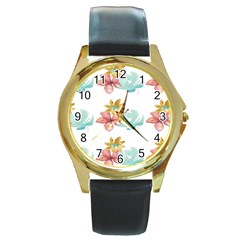 Floral Nature Round Gold Metal Watch by Sparkle