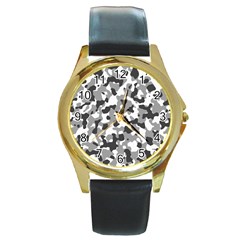 Camouflage Gris/blanc Round Gold Metal Watch by kcreatif