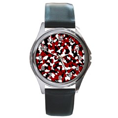 Camouflage Rouge Round Metal Watch by kcreatif