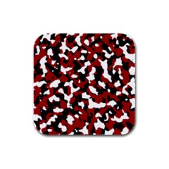 Camouflage Rouge Rubber Square Coaster (4 Pack)  by kcreatif