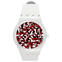 Camouflage Rouge Round Plastic Sport Watch (m) by kcreatif