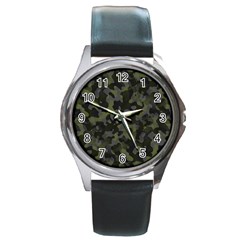 Camouflage Vert Round Metal Watch by kcreatif