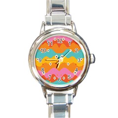 Floral Geometric Pattern Round Italian Charm Watch by designsbymallika