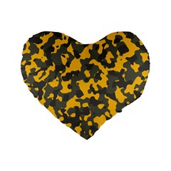 Camouflage Jaune/vert  Standard 16  Premium Heart Shape Cushions by kcreatif