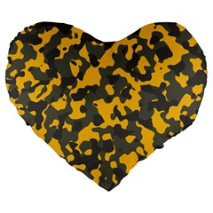 Camouflage Jaune/vert  Large 19  Premium Flano Heart Shape Cushions by kcreatif