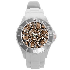 Modern Tribal Geometric Print Design Round Plastic Sport Watch (l)